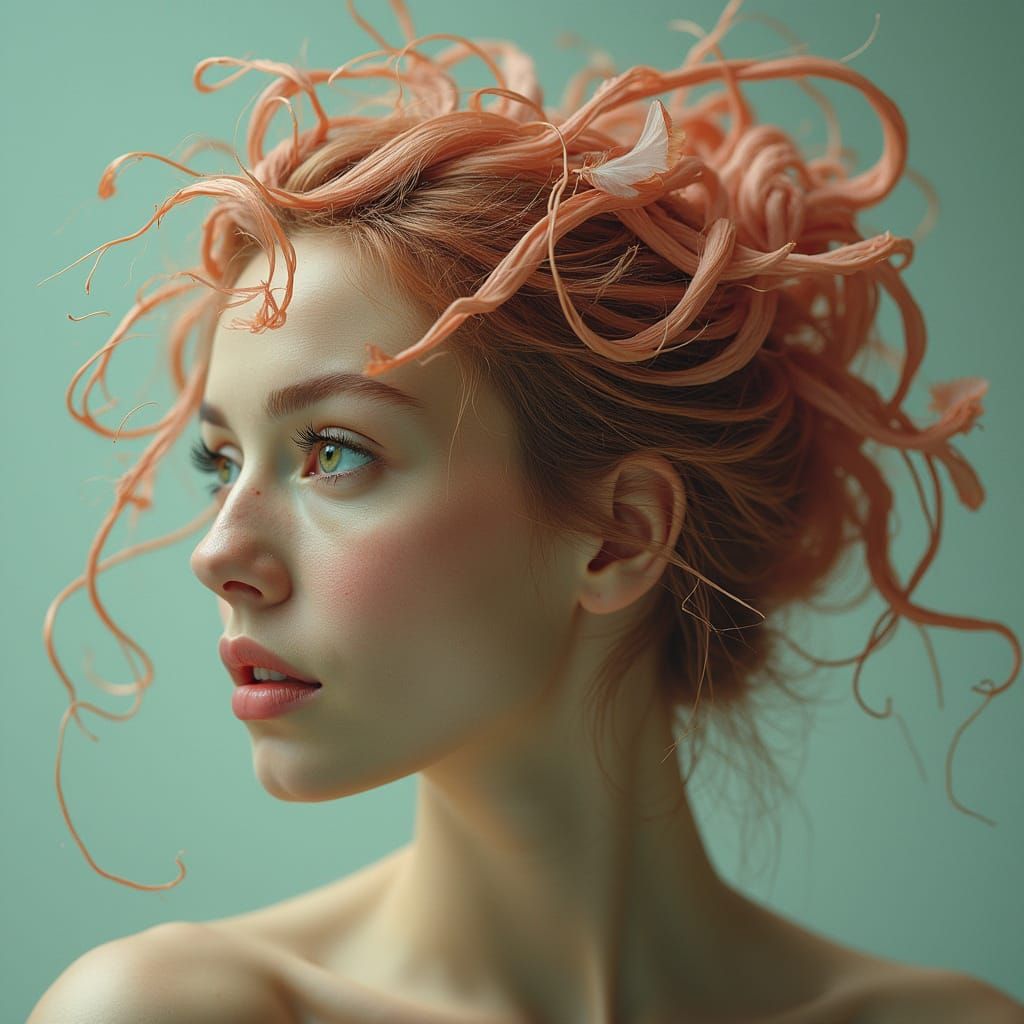 Surreal Woman Unveiling Petal Skin in Dreamy Style