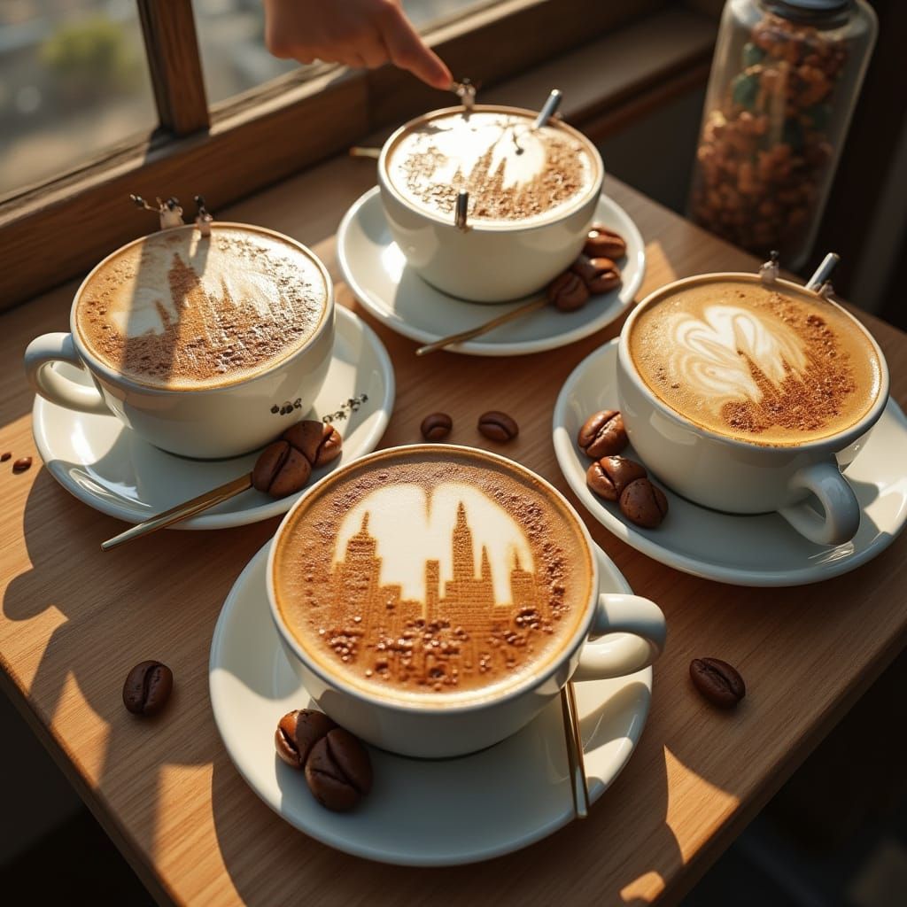 Surreal Coffee Shop Cityscape in Hyperrealistic Style