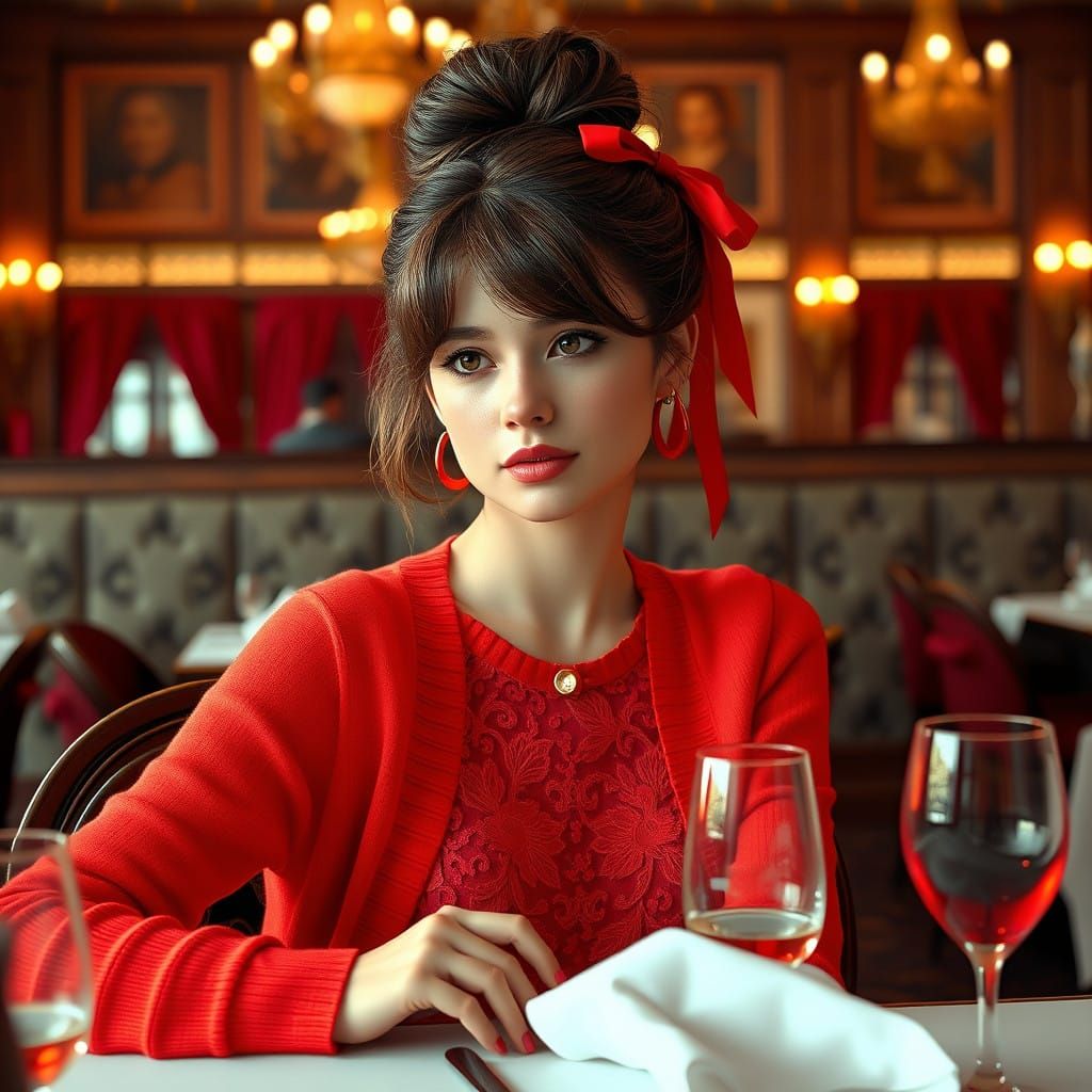 Elegant Woman in Coral Lace Dress with Red Accessories