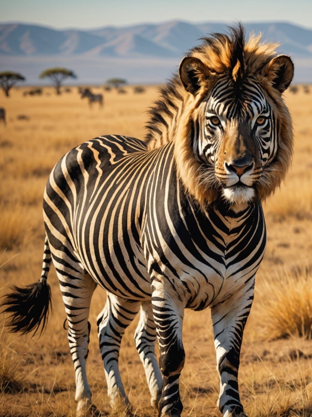 Zebra-Lion Hybrid on the Savanna, Cartoon Art