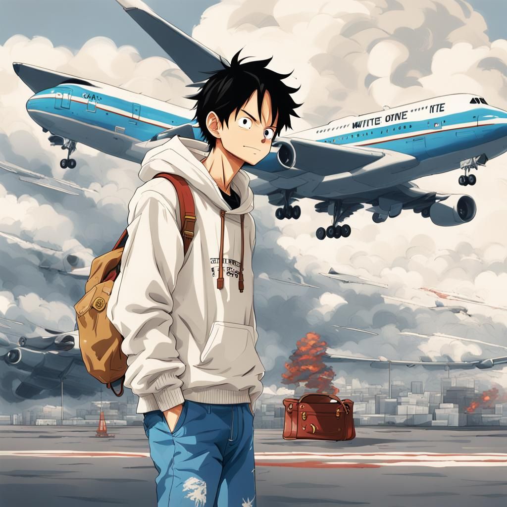 Luffy in Off-White Sweater, Anime Style
