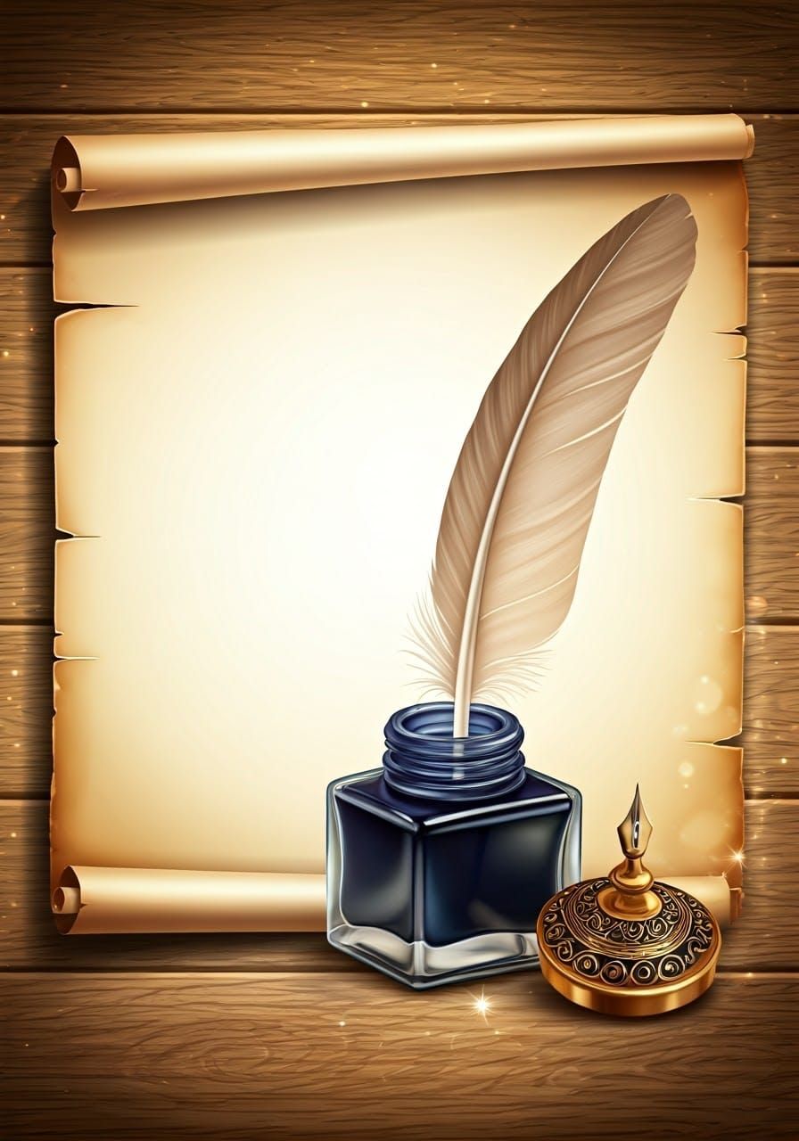 Antique Letter on Wooden Parchment with Luxurious Quill and ...