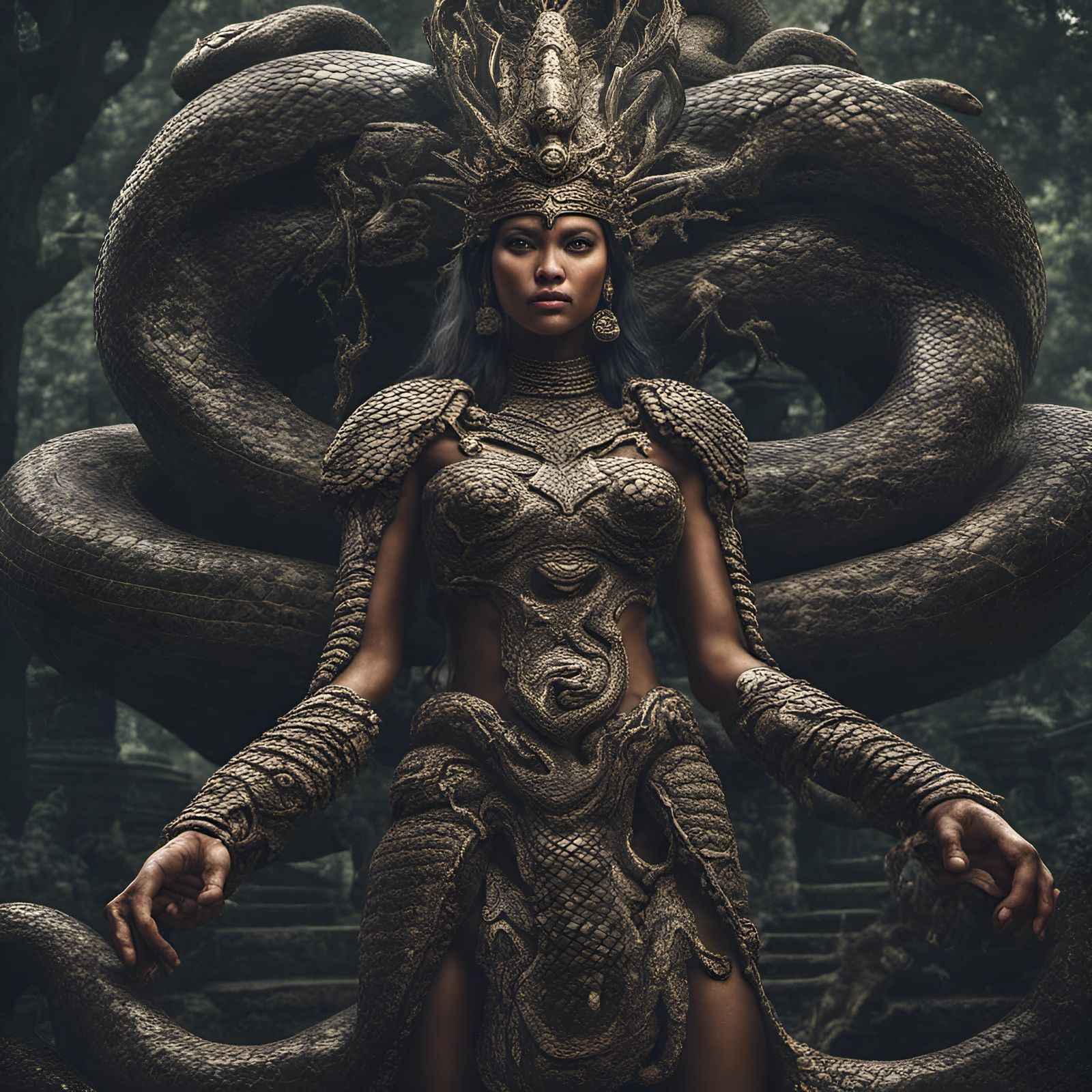 Naga Queen of the Serpent People in Jungle Temple