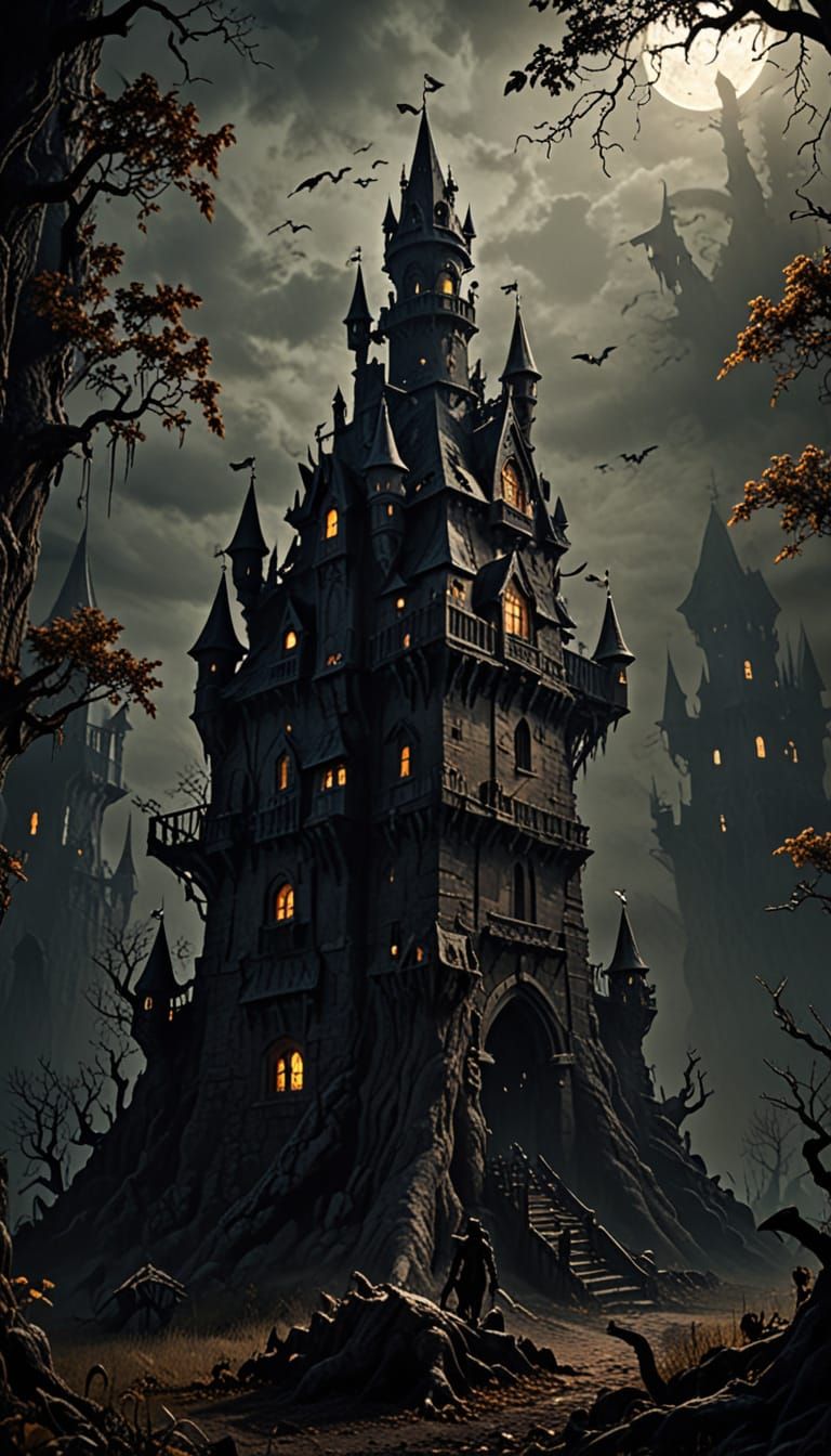 Haunted Gothic Towers Under Dark Horrors