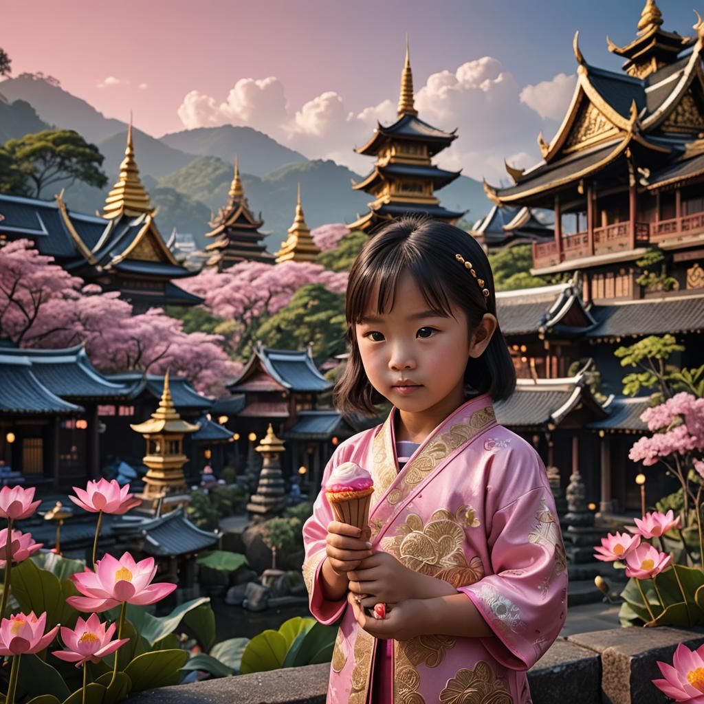 Girl with Lotus Ice Cream, Digital Matte Painting