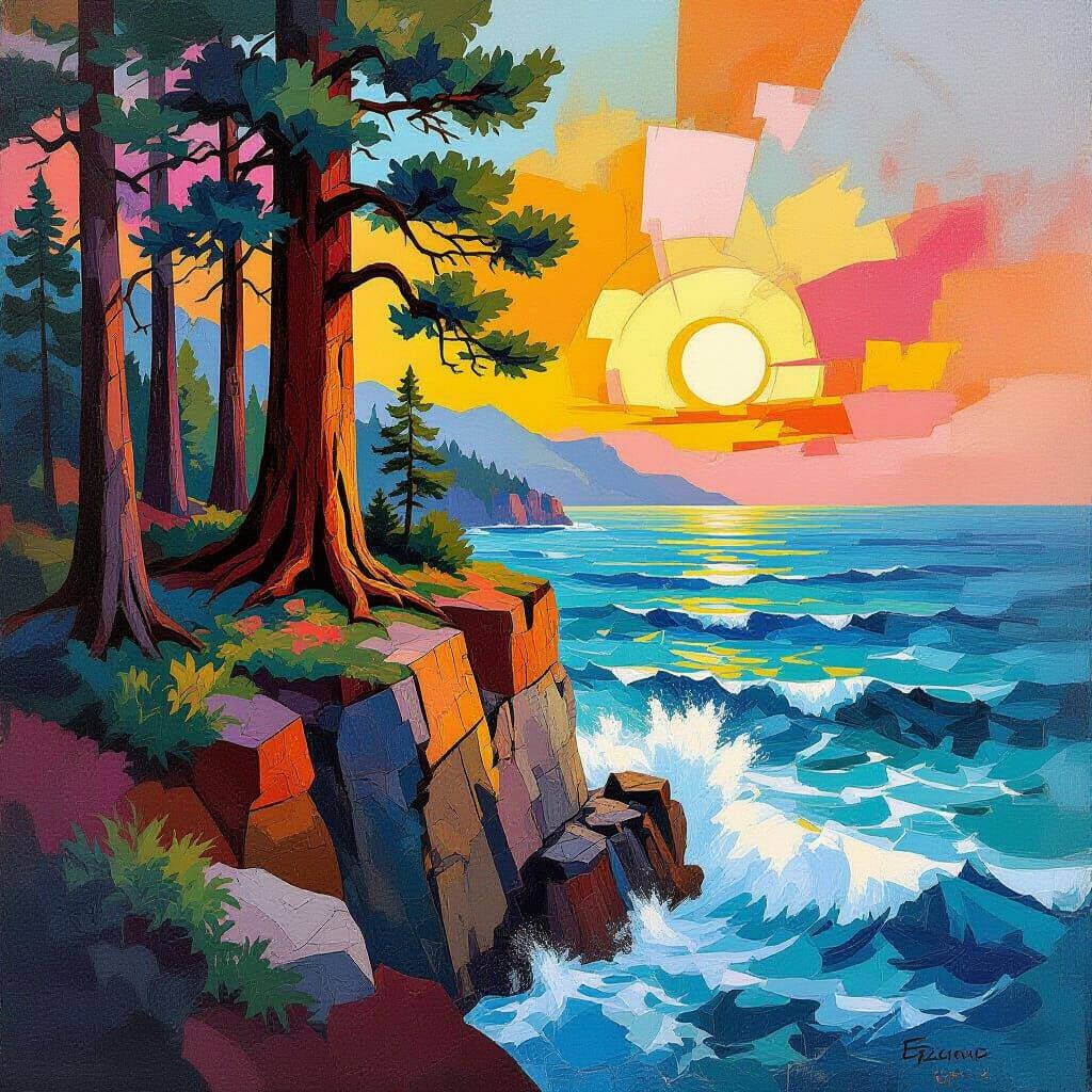 Sequoia Forest in Abstract Cubism Style