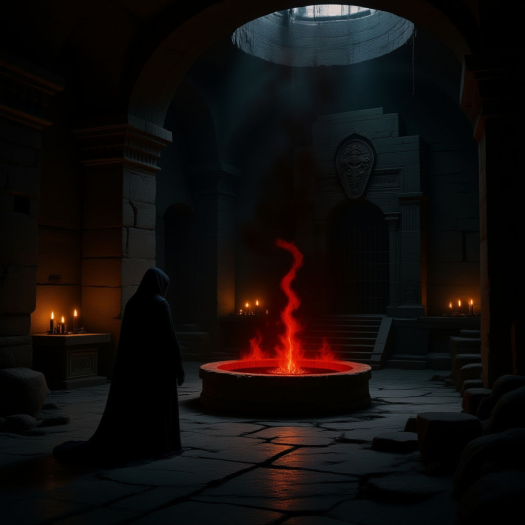 Ancient Stone Temple Chamber Lit by Candles