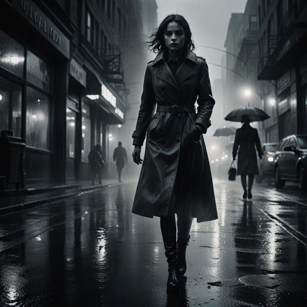 Film Noir Woman Emerging from Mist
