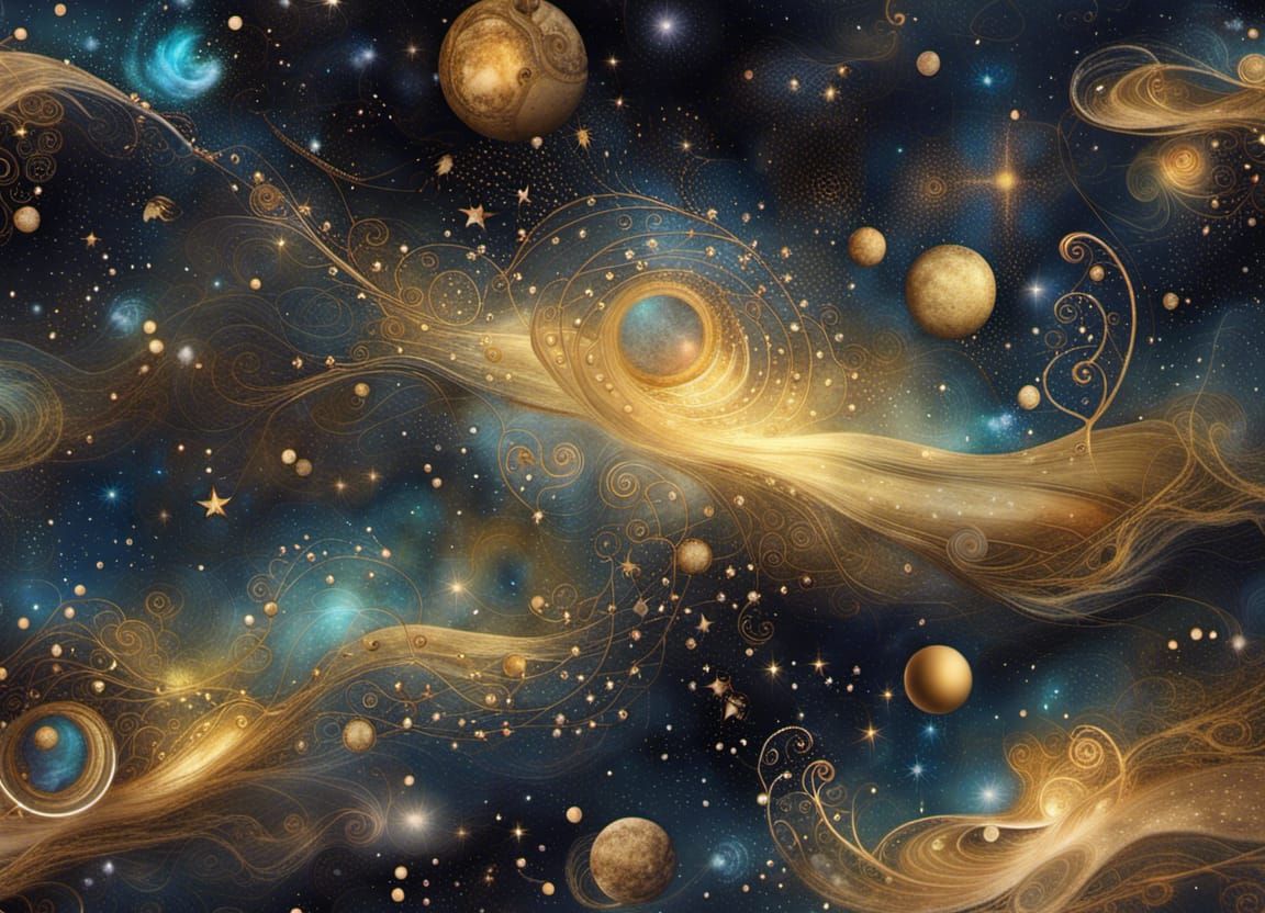 Surreal Starlit Sky with Gold Accents