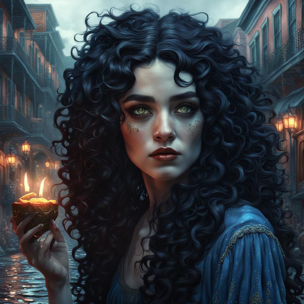 New Orleans Witch with Curly Hair, Fantasy Art