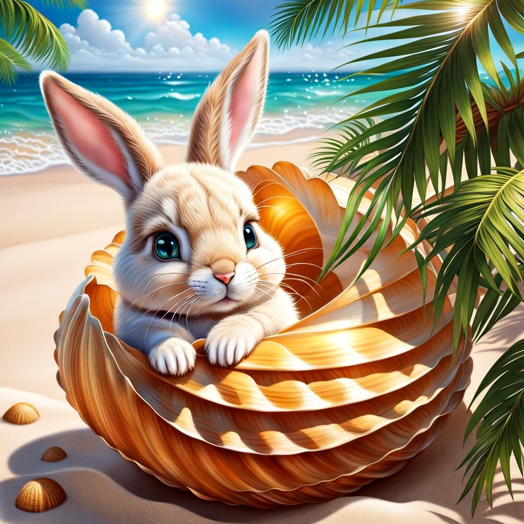 Cute Bunny on Vacation at the Beach
