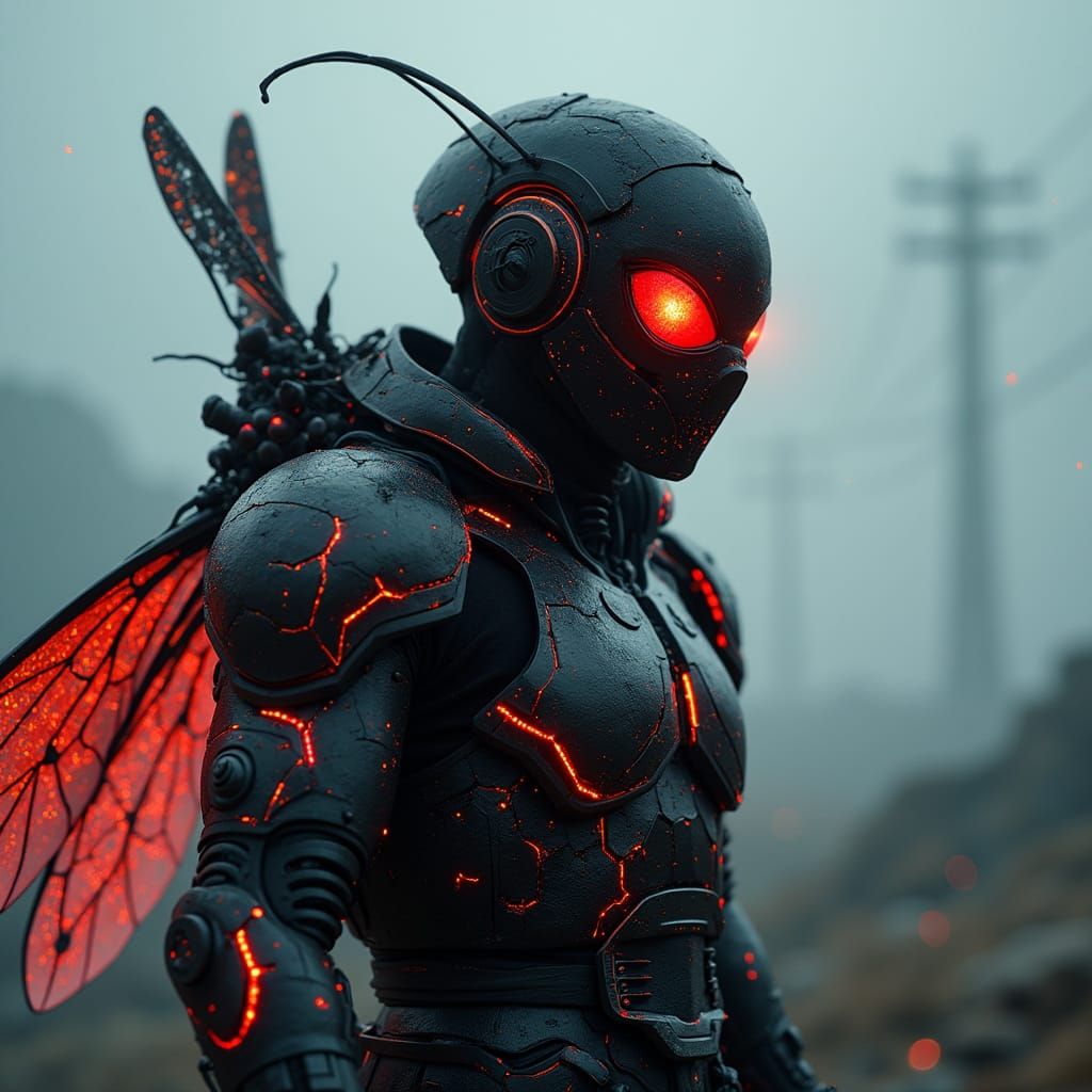 Cyberpunk Ninja-Bee Warrior Unveiled in Crimson Armor