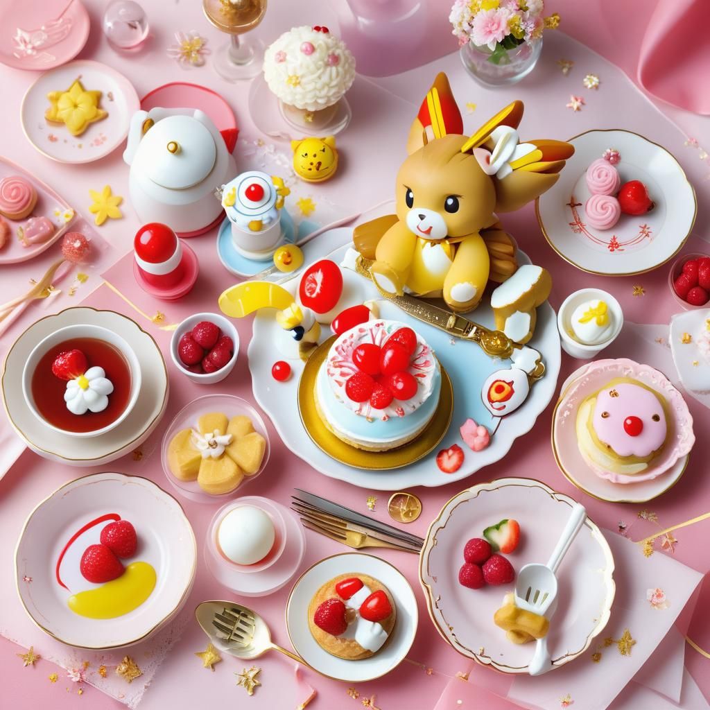 Whimsical Sakura Meal Scene with Toy