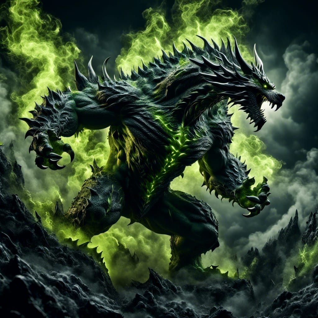 Icy Demon Dragon Bear in Dark Smoke