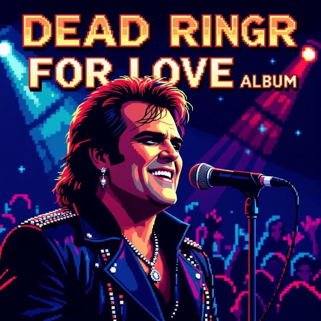 Meat Loaf Pixel Art Portrait with 80s Album Background