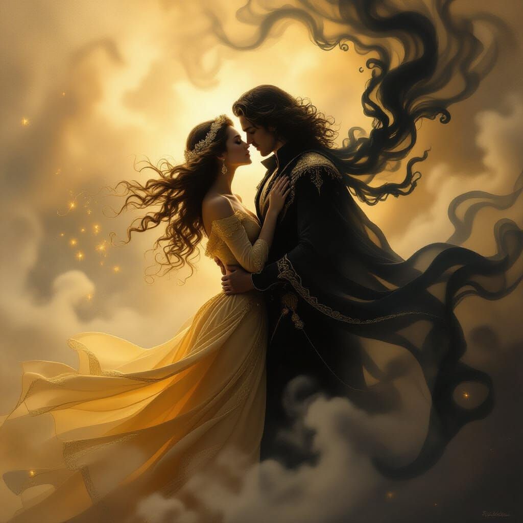 Ethereal Embrace: Golden Light and Shadow Dance