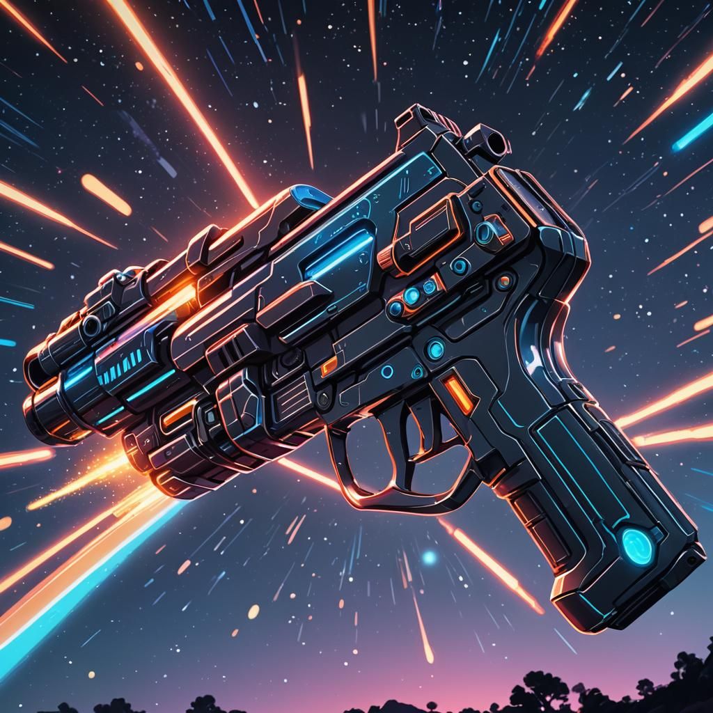 Neon Space Blaster in Anime Key Visual Style