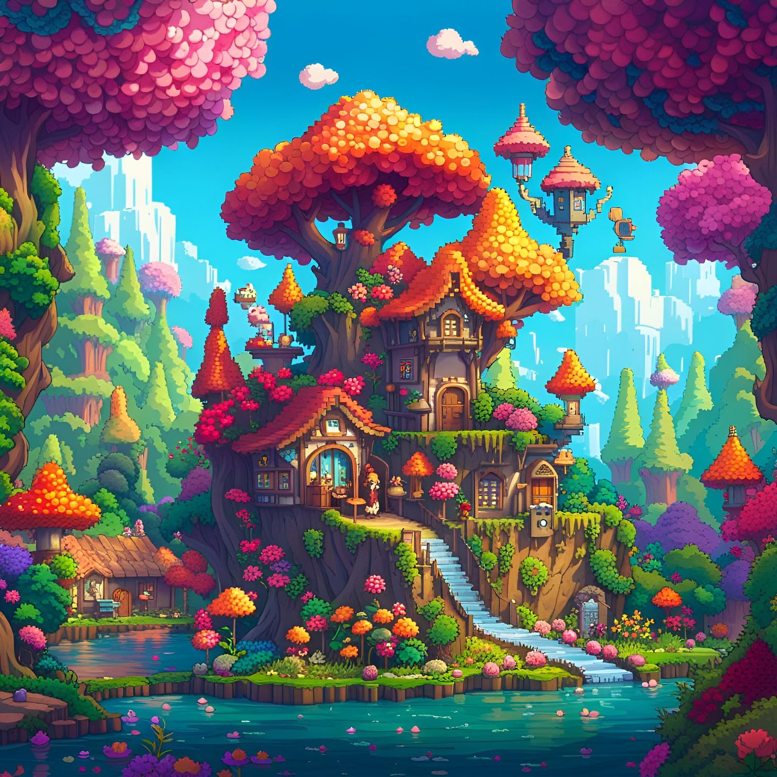Whimsical Fairy Wonderland in Pixel Art