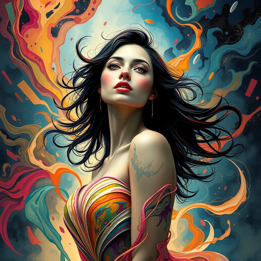 Futuristic Woman in Abstract Expressionist Style