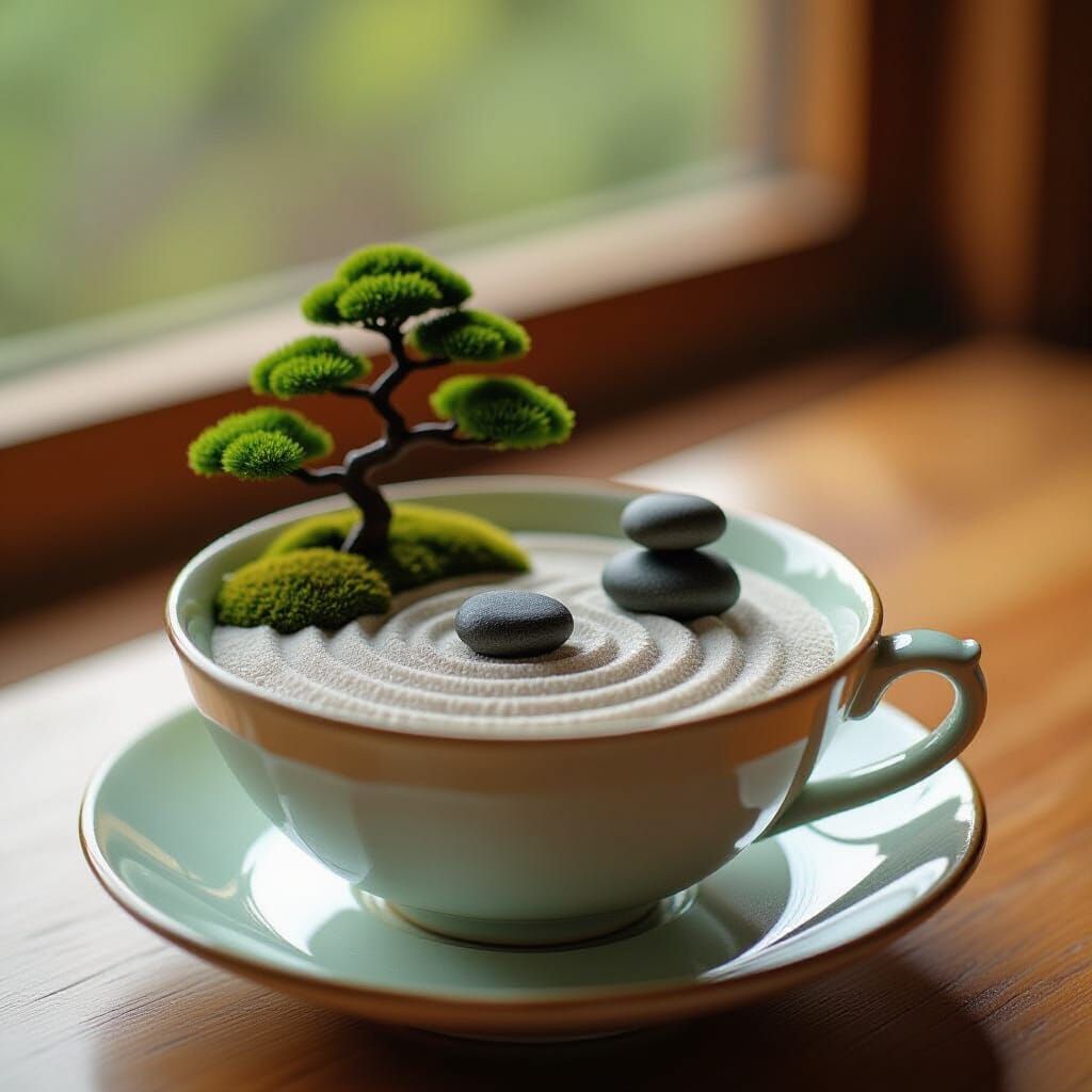 Zen Garden Teacup: Cinematic Miniature Papercraft