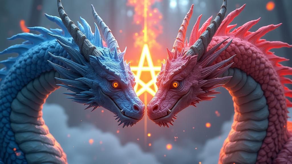 Sapphire and Ruby Dragons with Mystic Pentagram