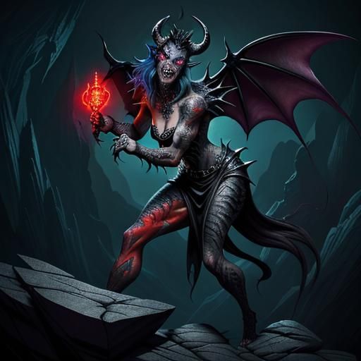 Demonic Female with Tattoos and Scales in Fantasy Art