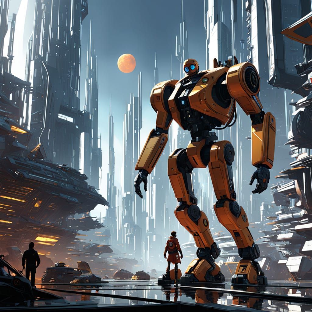 Heroic Cyberpunk Mech Pilot in Futuristic Cityscape