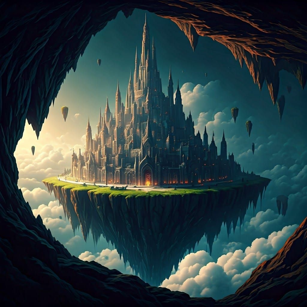 Fantastical Floating City on Cloud in Detailed Matte Paintin...