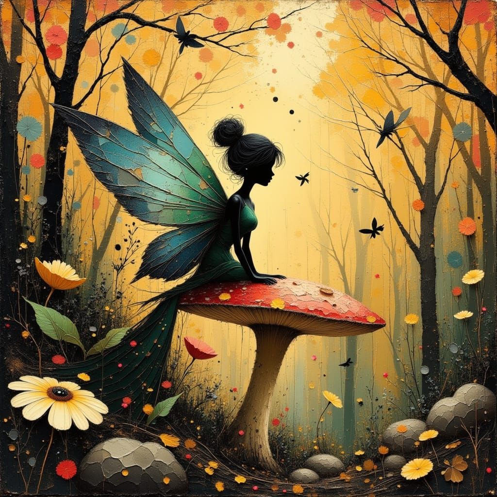 Enchanting Fairy on Toadstool in Autumn Wood