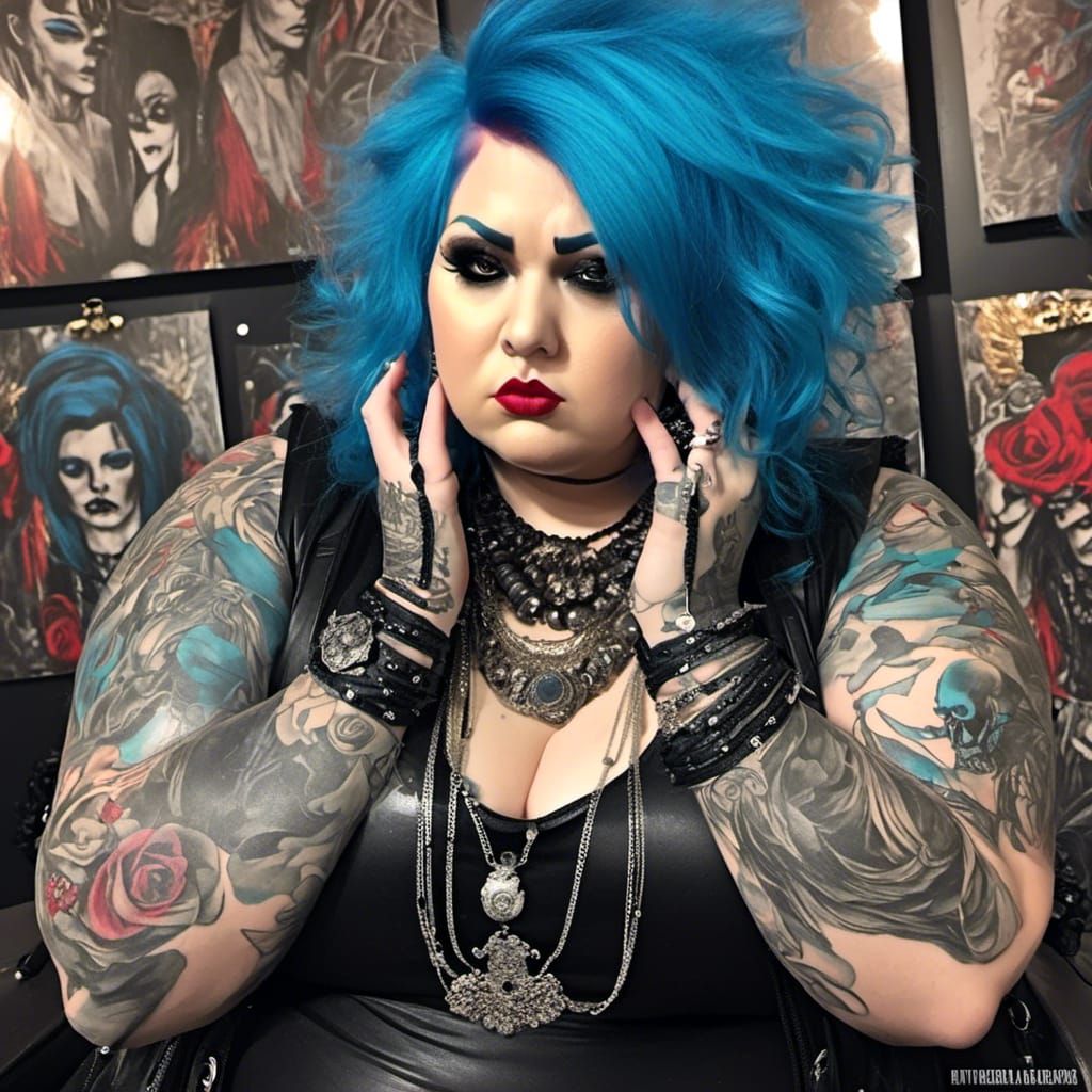 Punk Girl with Blue Hair and Edgy Accessories