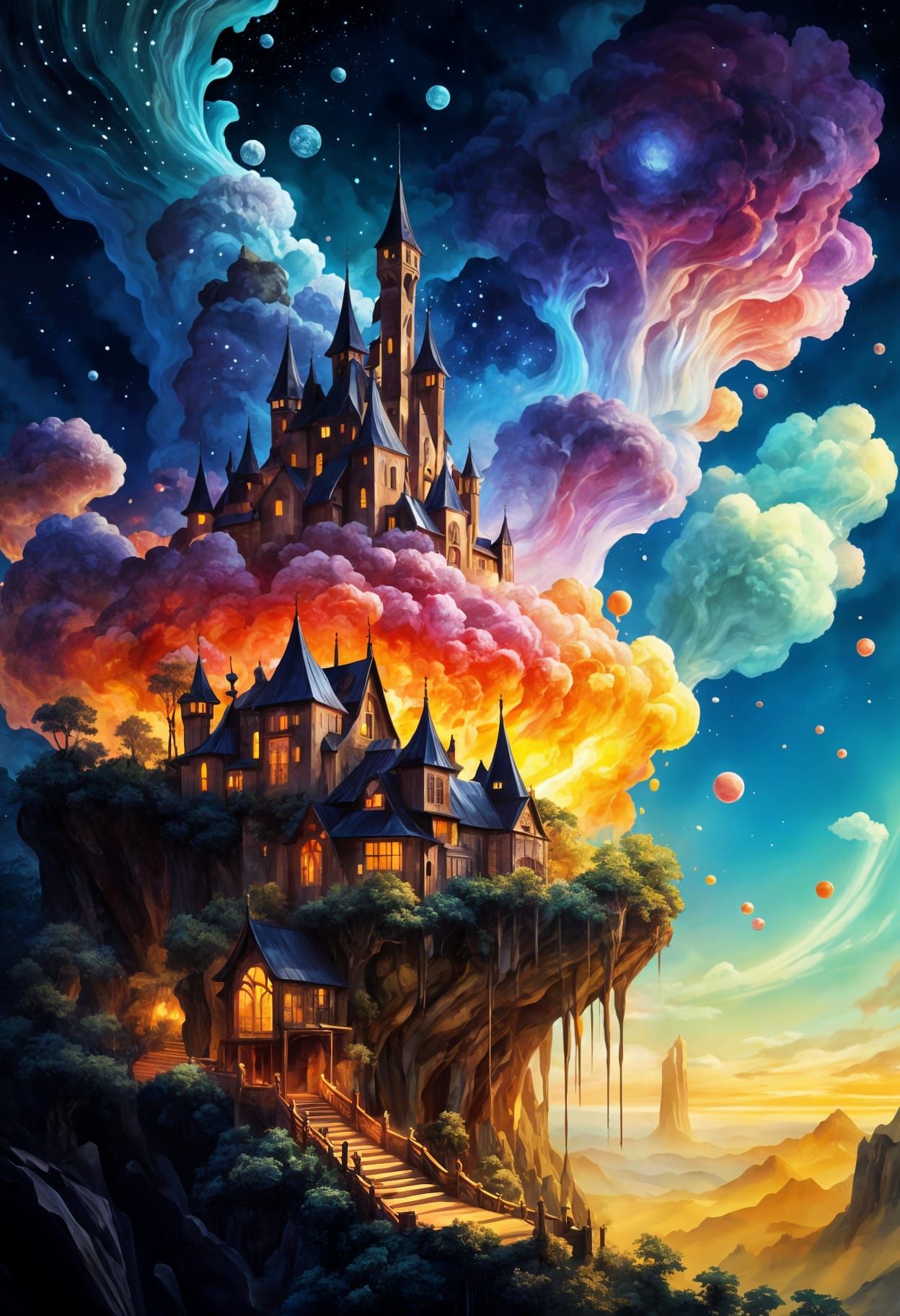 Magical Ethereal Landscape with Crystal Buildings