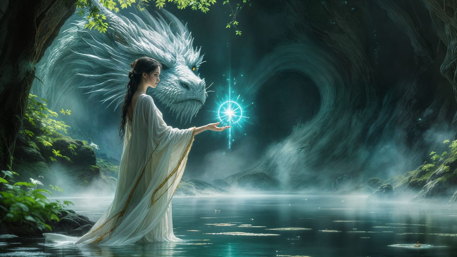 Enchanted Sorceress Meets Emerald Dragon in Whimsical Fantas...