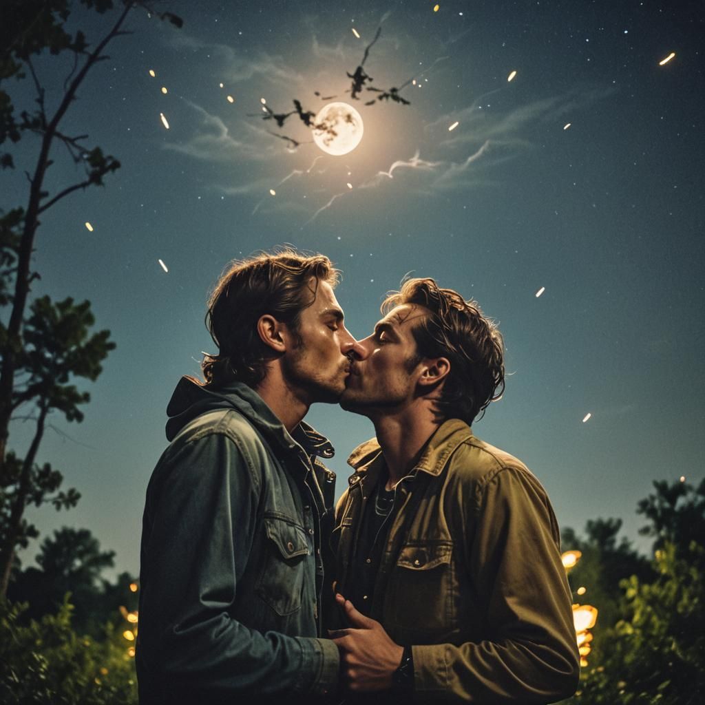 Cinematic Kiss Under a Lightning Moon
