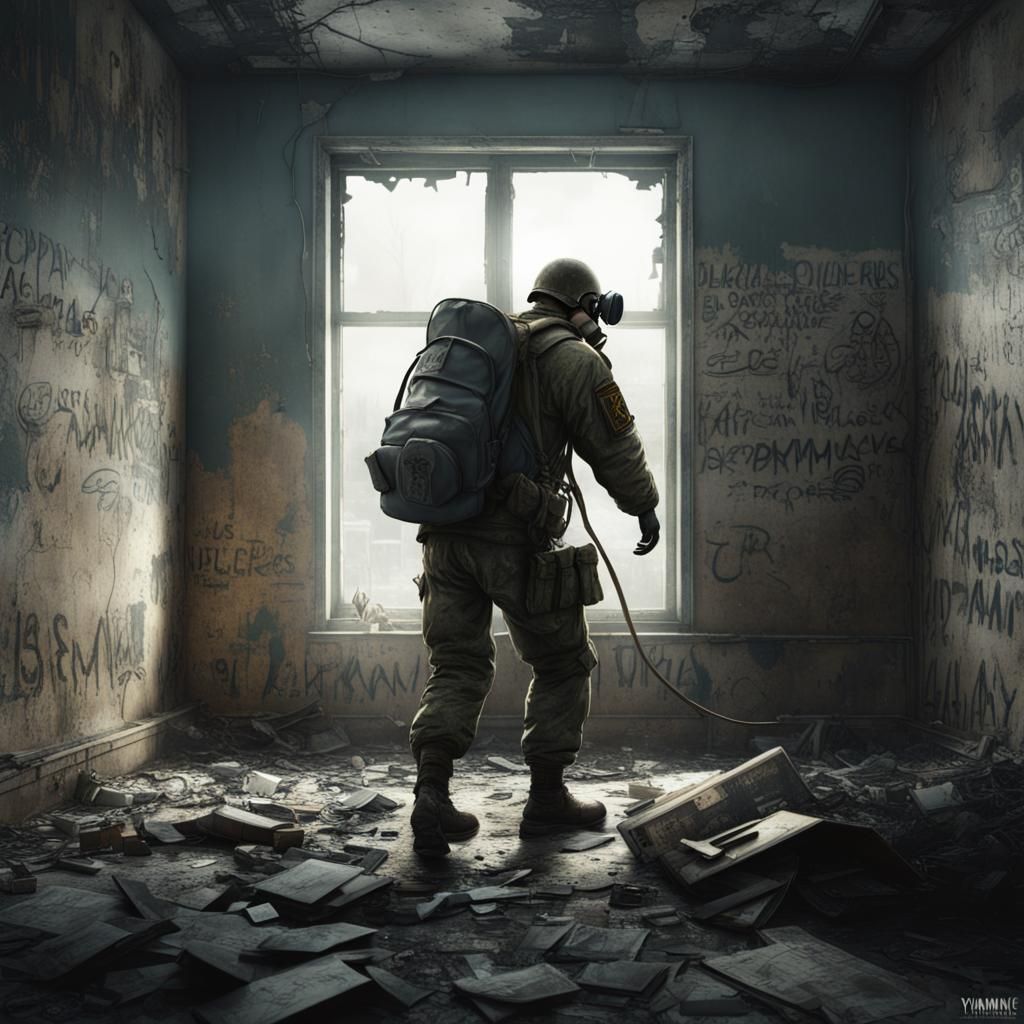 Chernobyl Wasteland: Crawling Man in Gas Mask