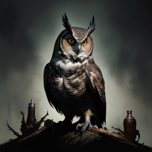 Dark Fantasy Owl on Bones, Cel-Shaded Art