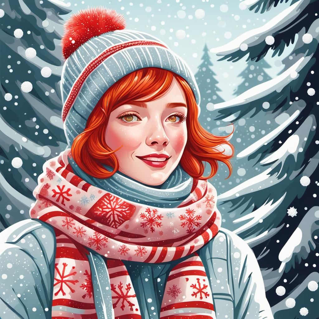 Festive Winter Woman in Vector Illustration