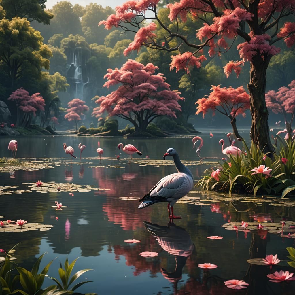 Pigeon Flamingo Hybrid in Ohio: Fantasy Concept Art