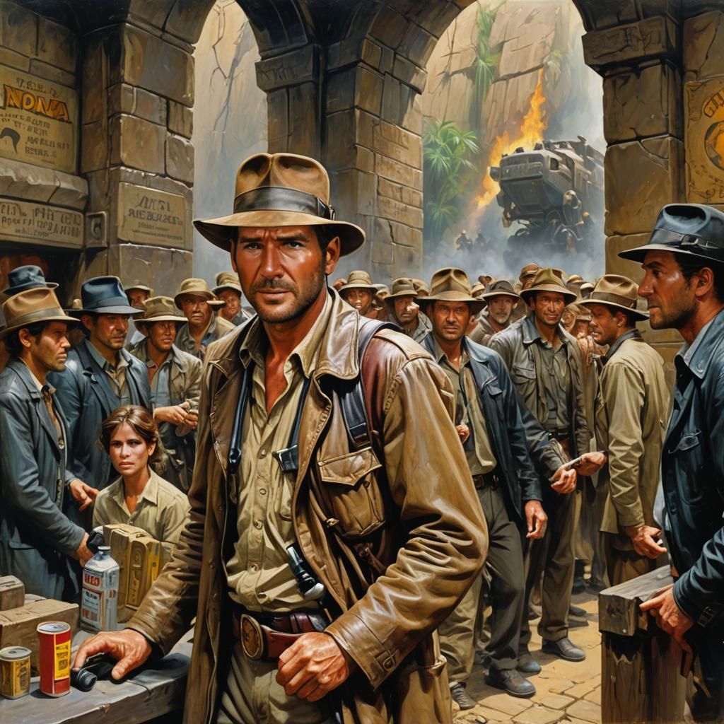 Indiana Jones at the Cinema, Gurney-style Oil Painting
