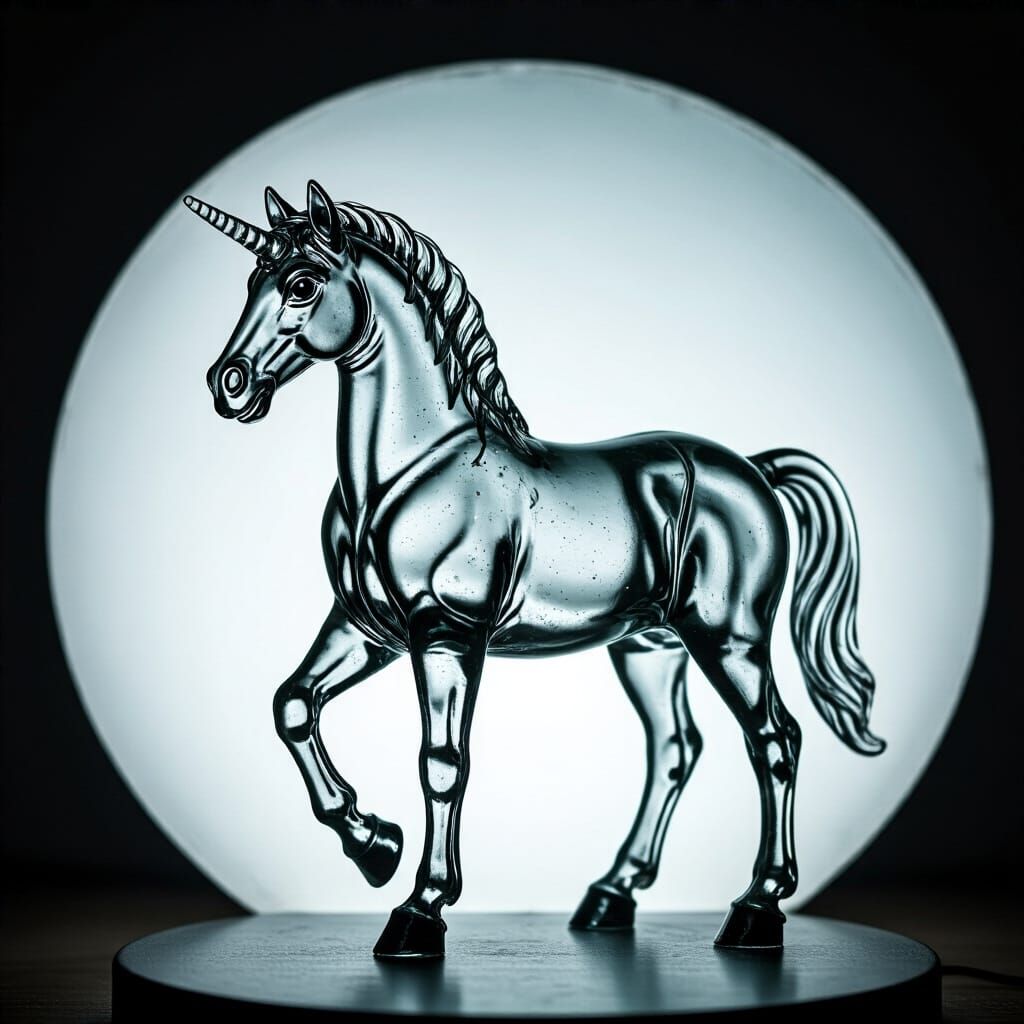 Glowing Glass Horse in the Dark