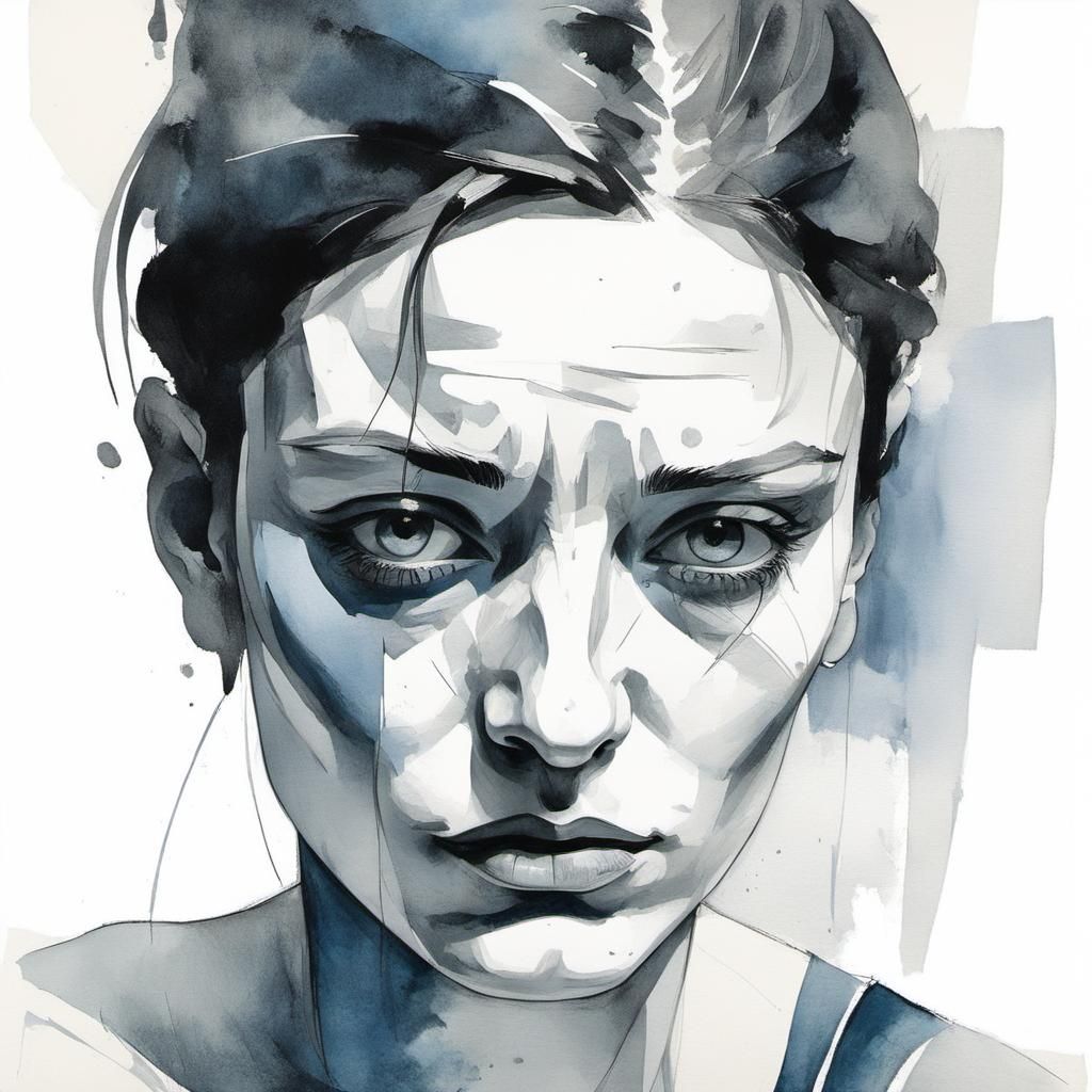 Melancholic Female Portrait in Cubist Style