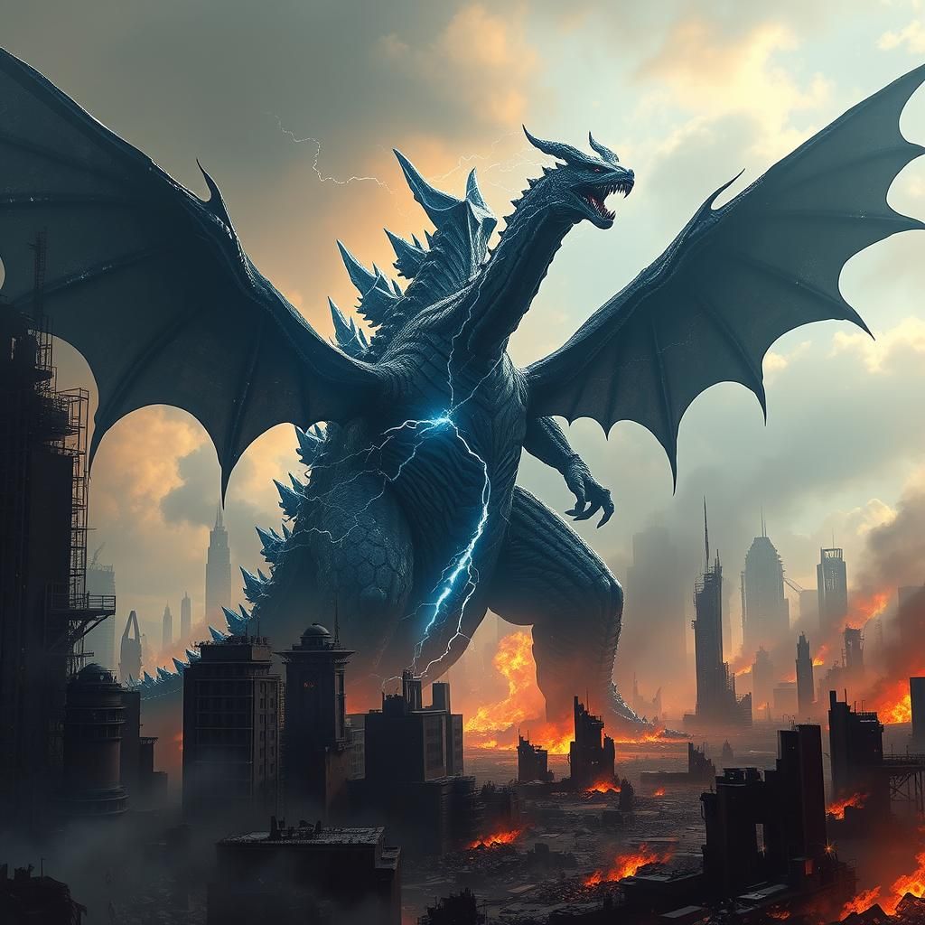 Colossal Destroyah in a Post-Apocalyptic Cityscape