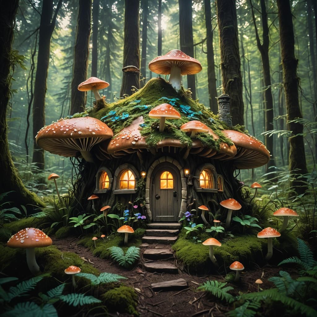 Enchanted Bioluminescent Forest: Fairy Mushroom House