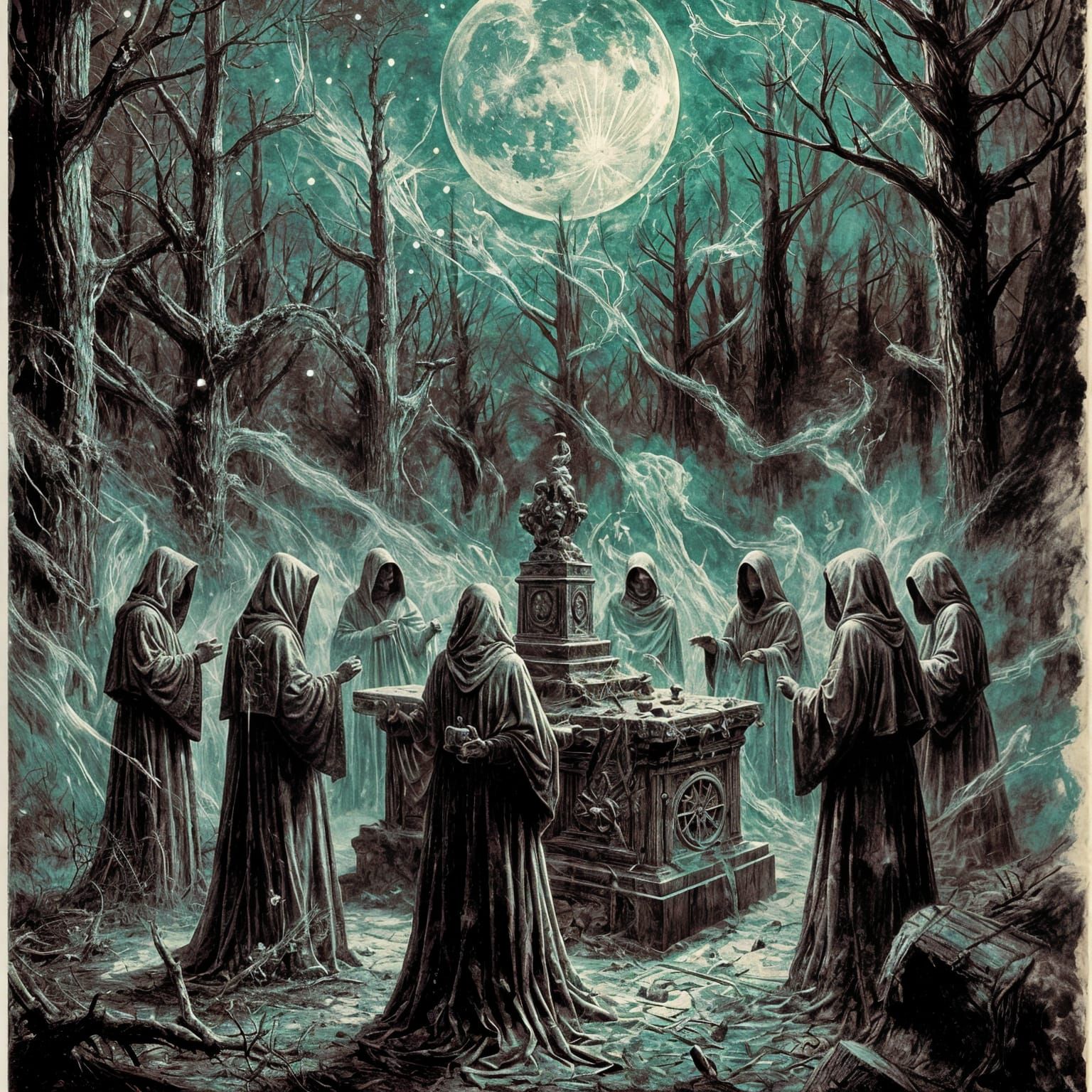 Eldritch Cult Ritual in Whispering Woods