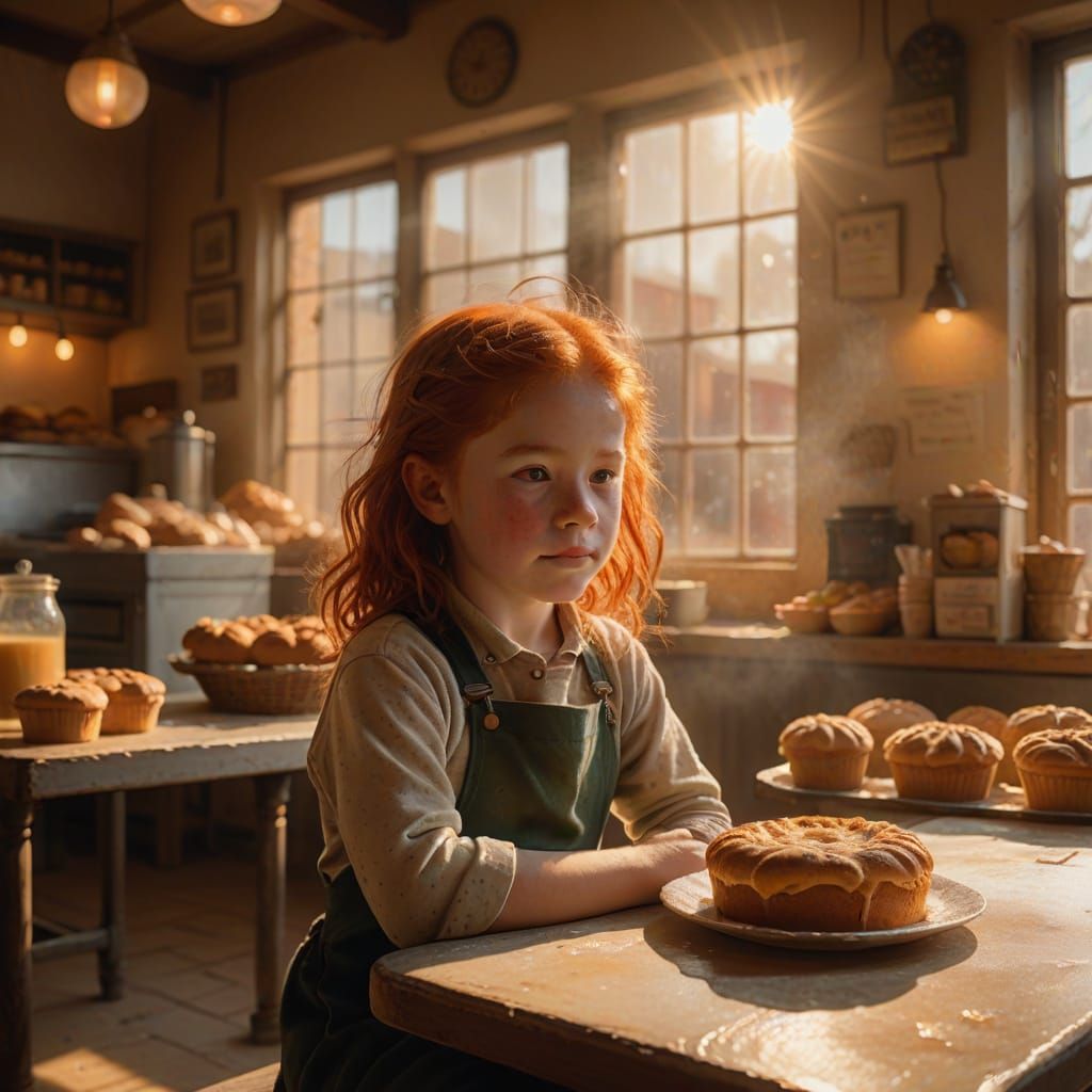 Child in Sunlit Bakery, Tonalism Style