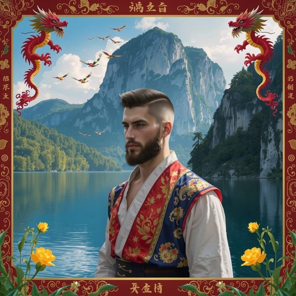 Serbian Gentleman and Maiden in Traditional Attire, with Chi...