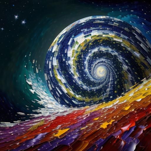 Vibrant Starry Night in Neo-Impressionist Mosaic Style