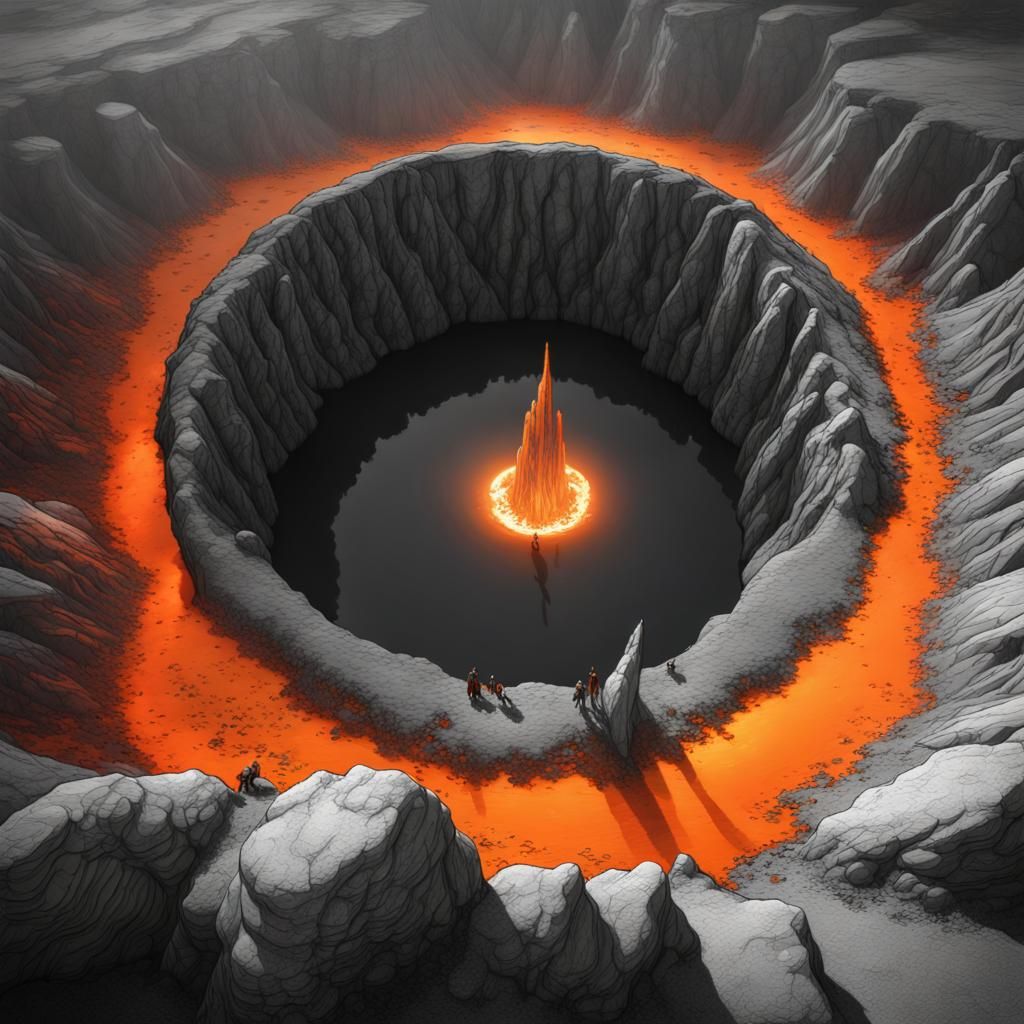 Towering Spire Gushes Orange Water in Dark Fantasy Style