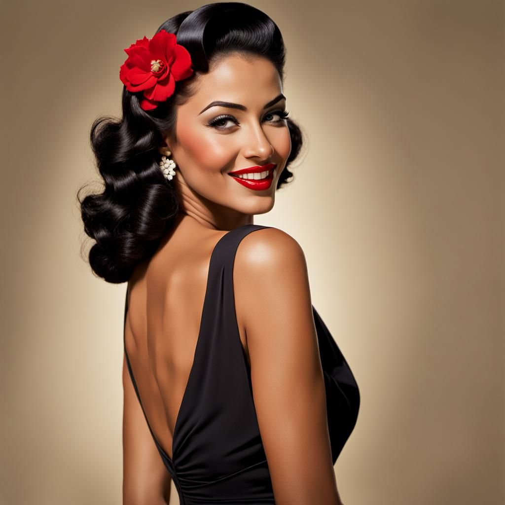 Vintage Pinup Portrait of a Latina Woman