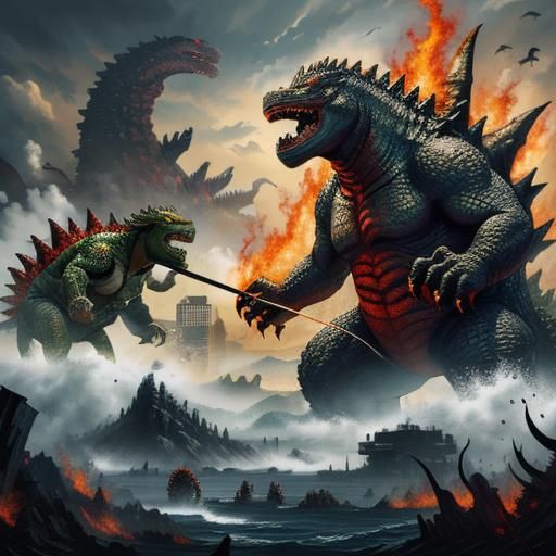 Sushi Monster Battles Godzilla: Fantasy Concept Art