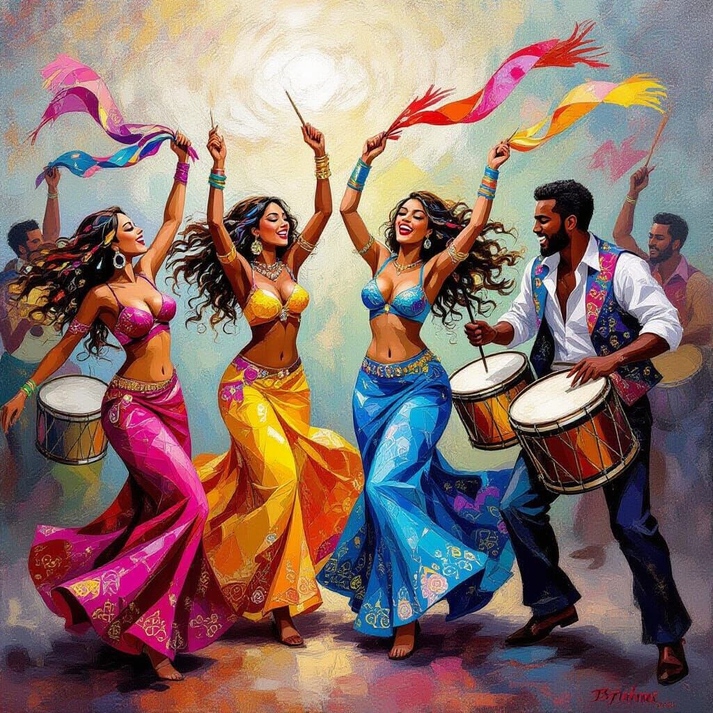 Ecstatic Dance Scene Inspired by Mystical Realism